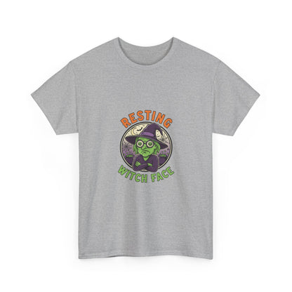 Resting Witch Face Unisex Heavy Cotton Tee, Funny Halloween T-Shirt, Spooky Apparel, Witch Theme, Gifts for Her