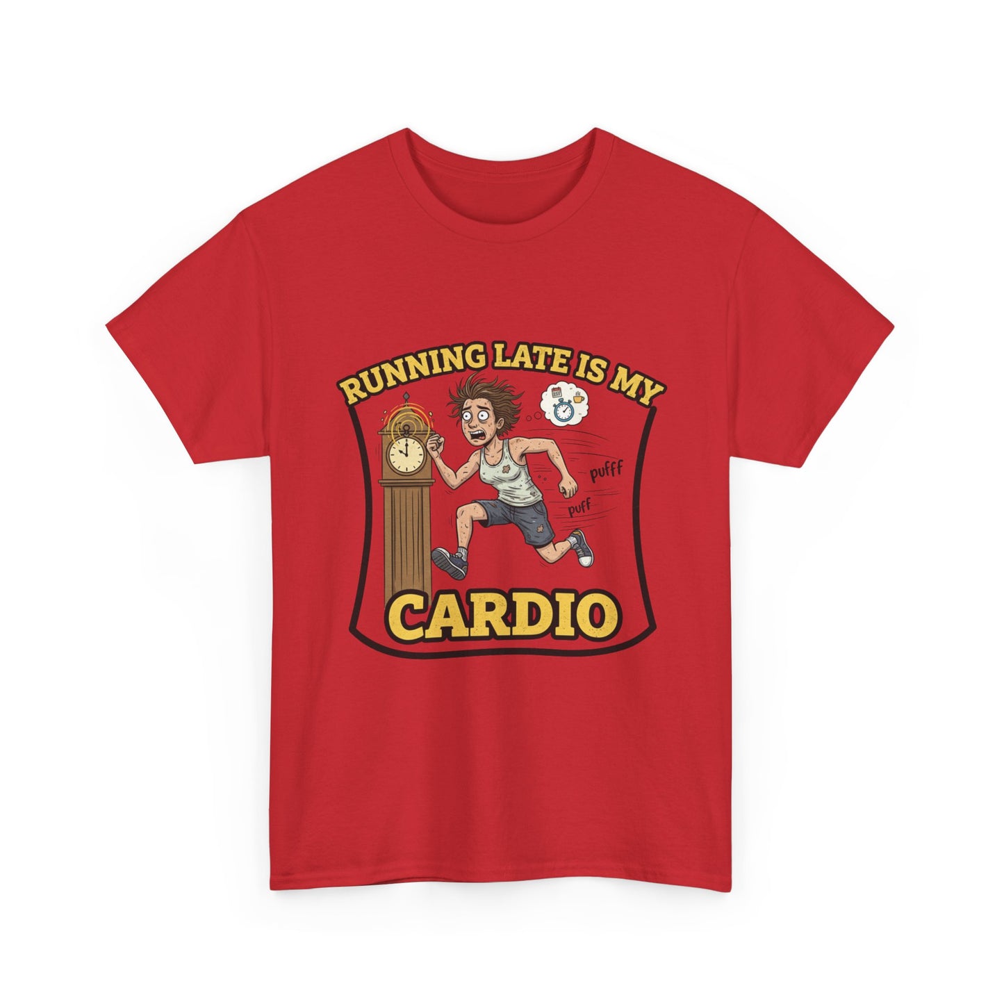 Running Late Is My Cardio Tee, Funny Unisex Heavy Cotton Tee for Gym Lovers, Gift for Fitness Enthusiasts, Casual Wear, Motivational Shirt