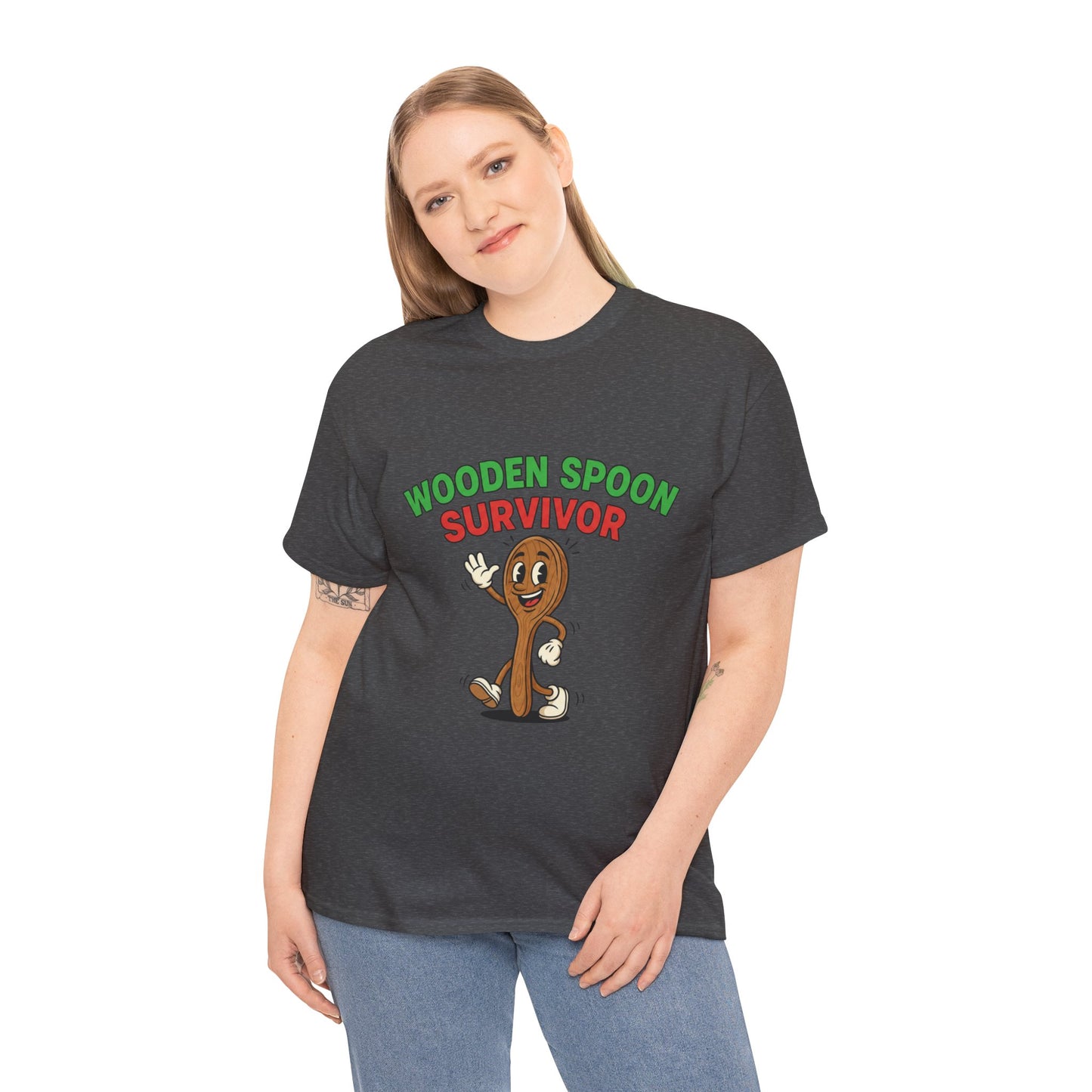 Wooden Spoon Survivor Tee - Fun Unisex Heavy Cotton Shirt for Home Chefs