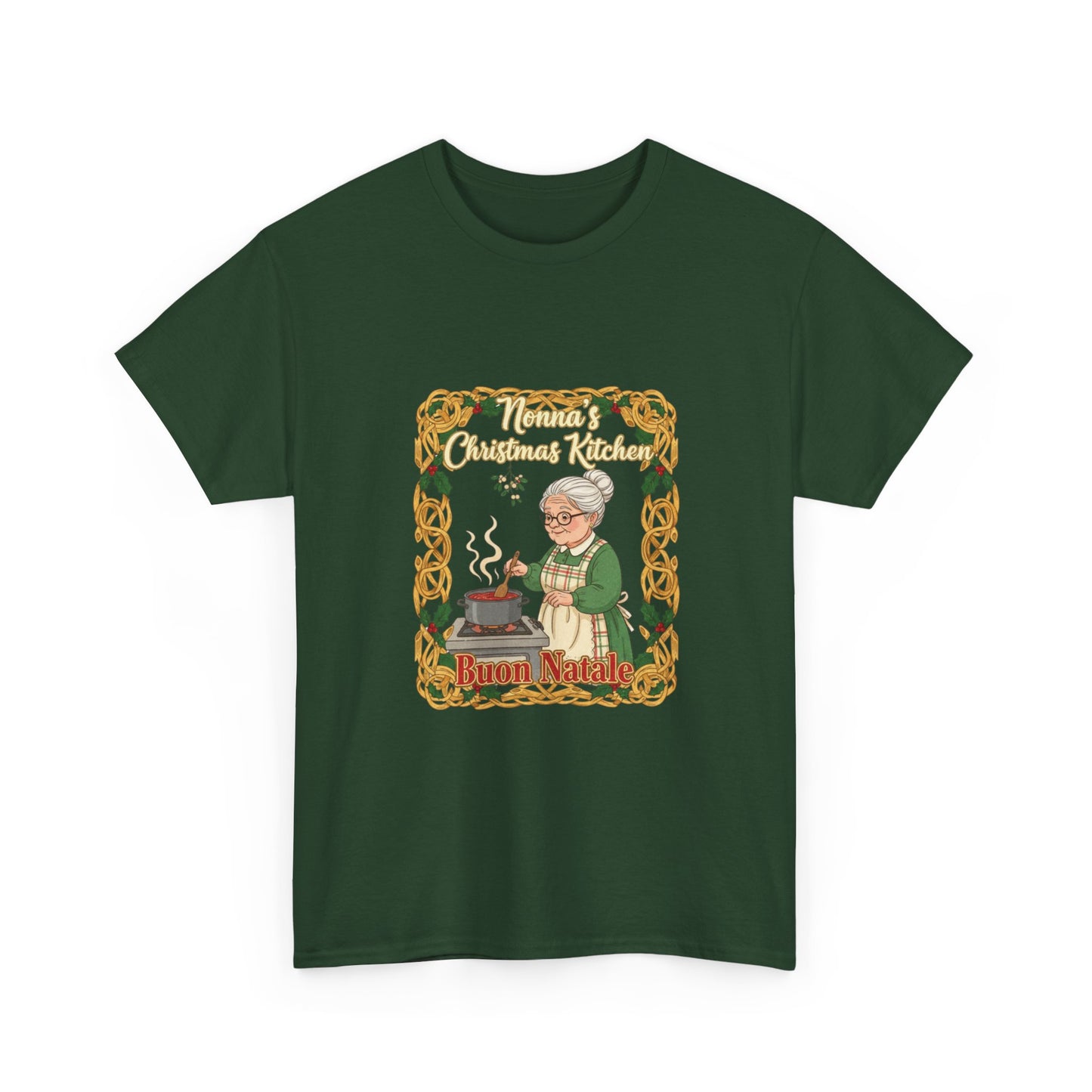 Festive Unisex Heavy Cotton Tee - Nonna's Christmas Kitchen