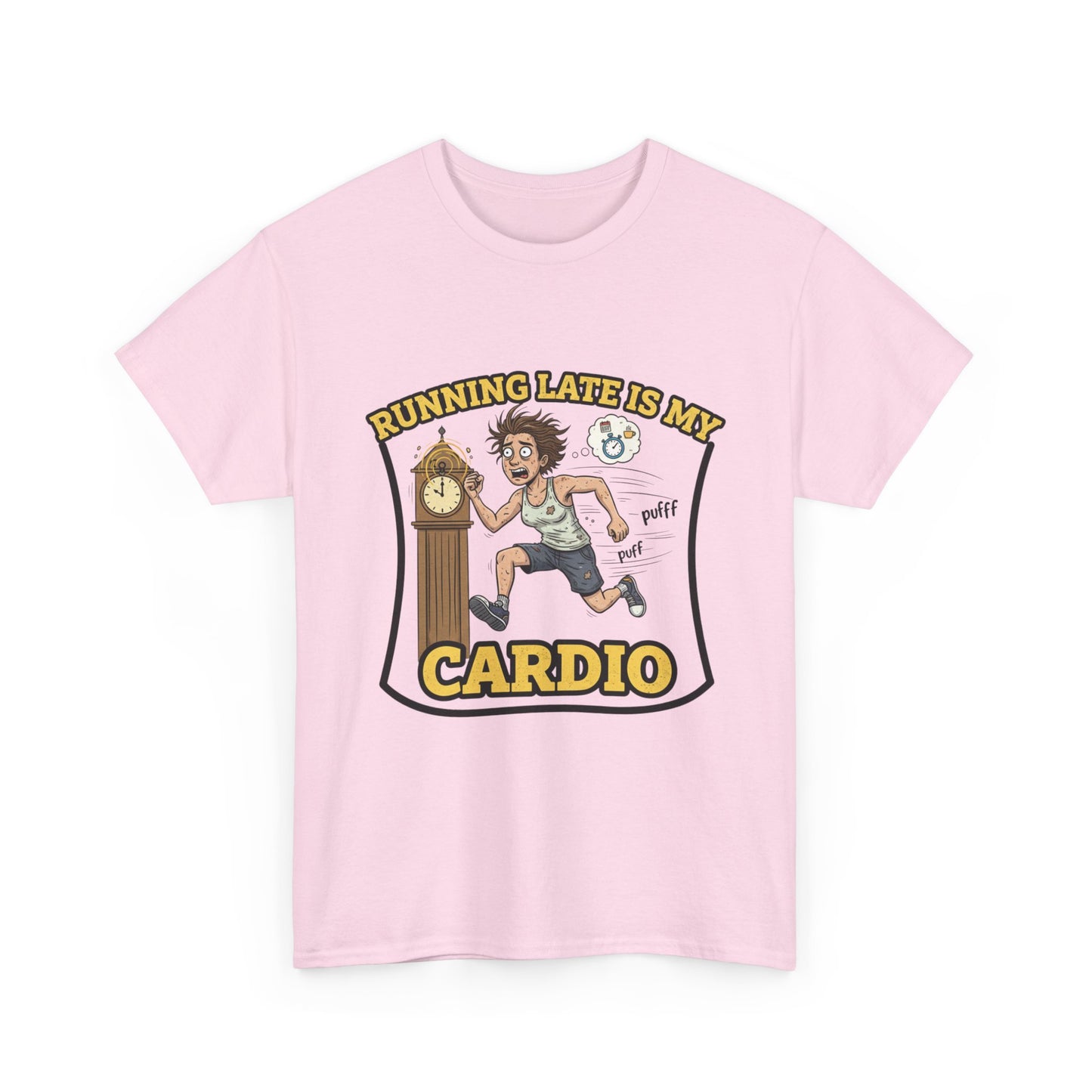 Running Late Is My Cardio Tee, Funny Unisex Heavy Cotton Tee for Gym Lovers, Gift for Fitness Enthusiasts, Casual Wear, Motivational Shirt