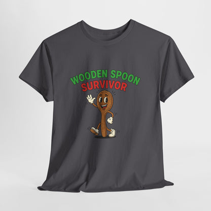 Wooden Spoon Survivor Tee - Fun Unisex Heavy Cotton Shirt for Home Chefs