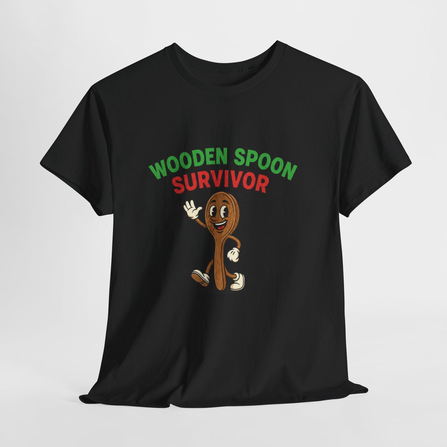 Wooden Spoon Survivor Tee - Fun Unisex Heavy Cotton Shirt for Home Chefs