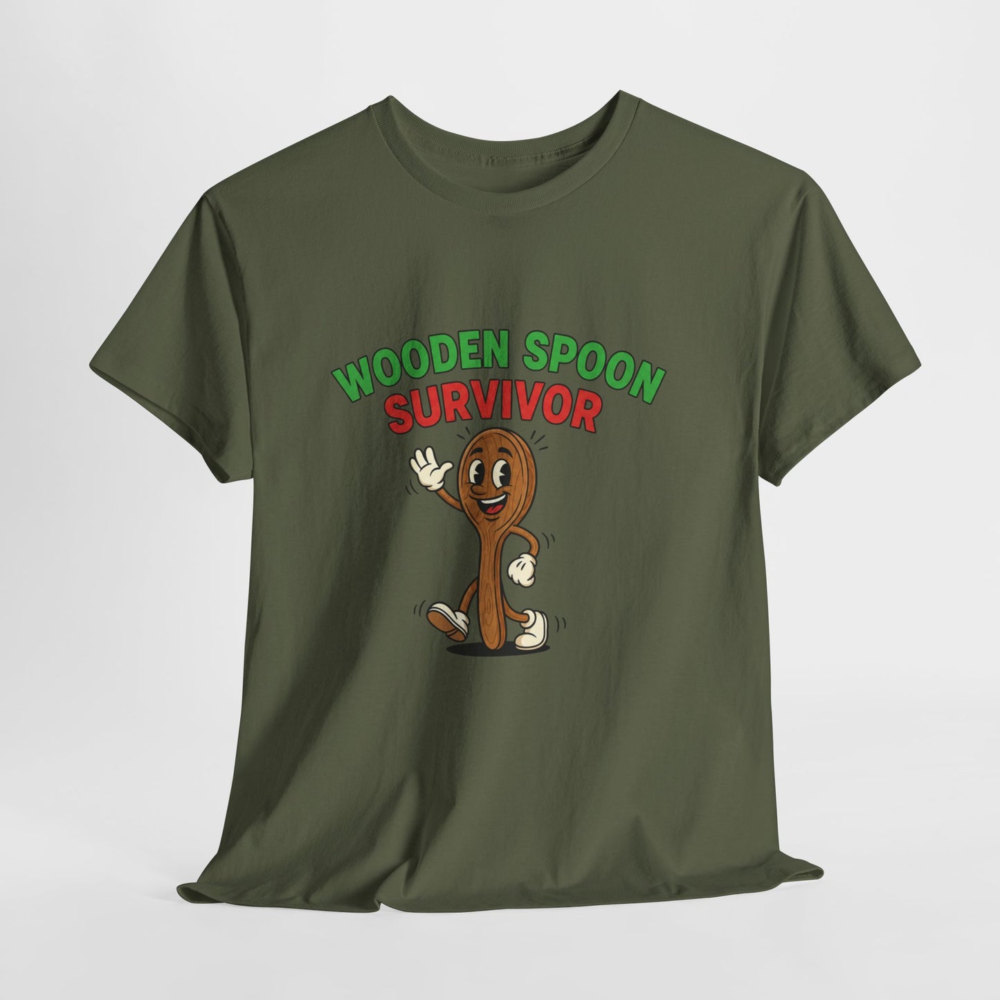 Wooden Spoon Survivor Tee - Fun Unisex Heavy Cotton Shirt for Home Chefs