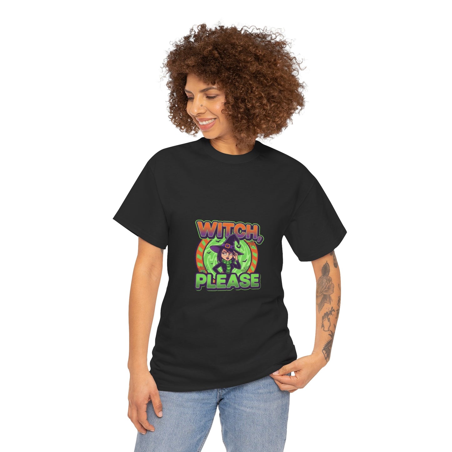 Witch Please Unisex Heavy Cotton Tee - Spooky Vibes for Halloween Lovers