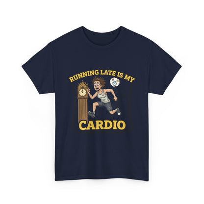 Running Late Is My Cardio Tee, Funny Unisex Heavy Cotton Tee for Gym Lovers, Gift for Fitness Enthusiasts, Casual Wear, Motivational Shirt