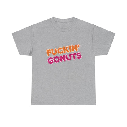 Funny Unisex Heavy Cotton Tee - "F*CKIN' GONUTS" Graphic Shirt, Casual Wear, Gift for Donut Lovers, Humorous Gift, Birthday