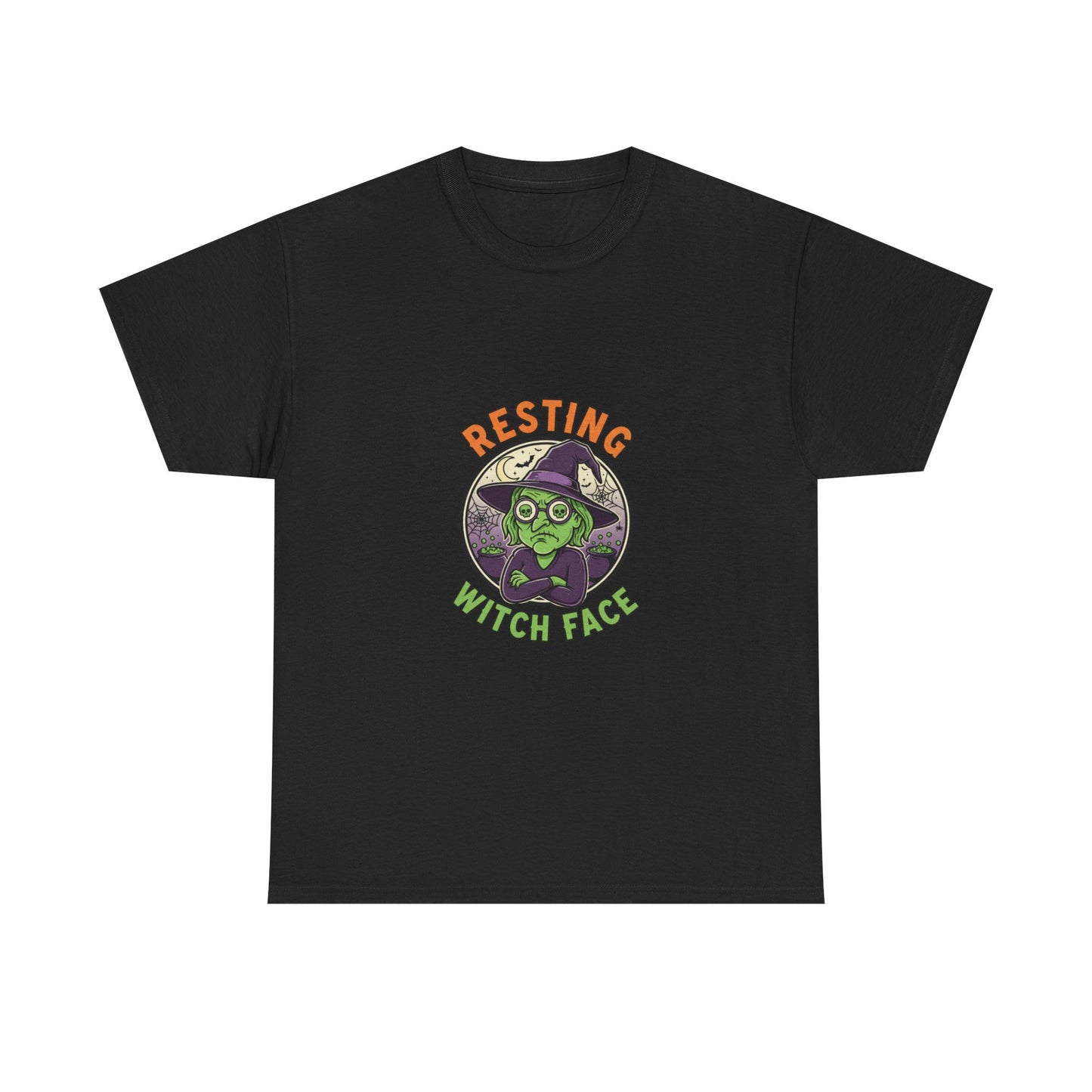 Resting Witch Face Unisex Heavy Cotton Tee, Funny Halloween T-Shirt, Spooky Apparel, Witch Theme, Gifts for Her