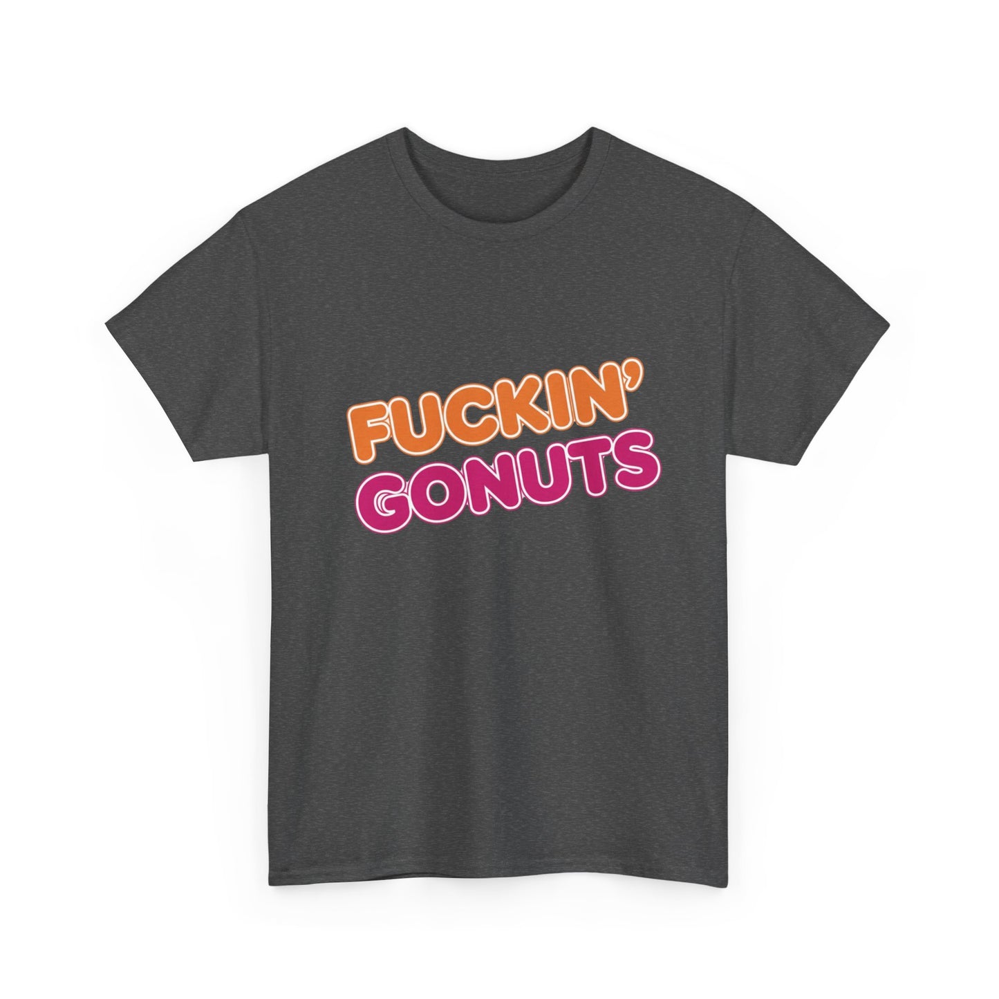 Funny Unisex Heavy Cotton Tee - "F*CKIN' GONUTS" Graphic Shirt, Casual Wear, Gift for Donut Lovers, Humorous Gift, Birthday