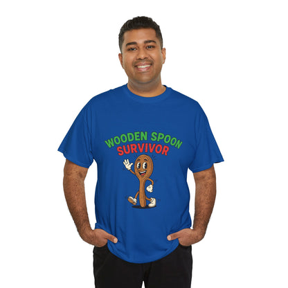 Wooden Spoon Survivor Tee - Fun Unisex Heavy Cotton Shirt for Home Chefs