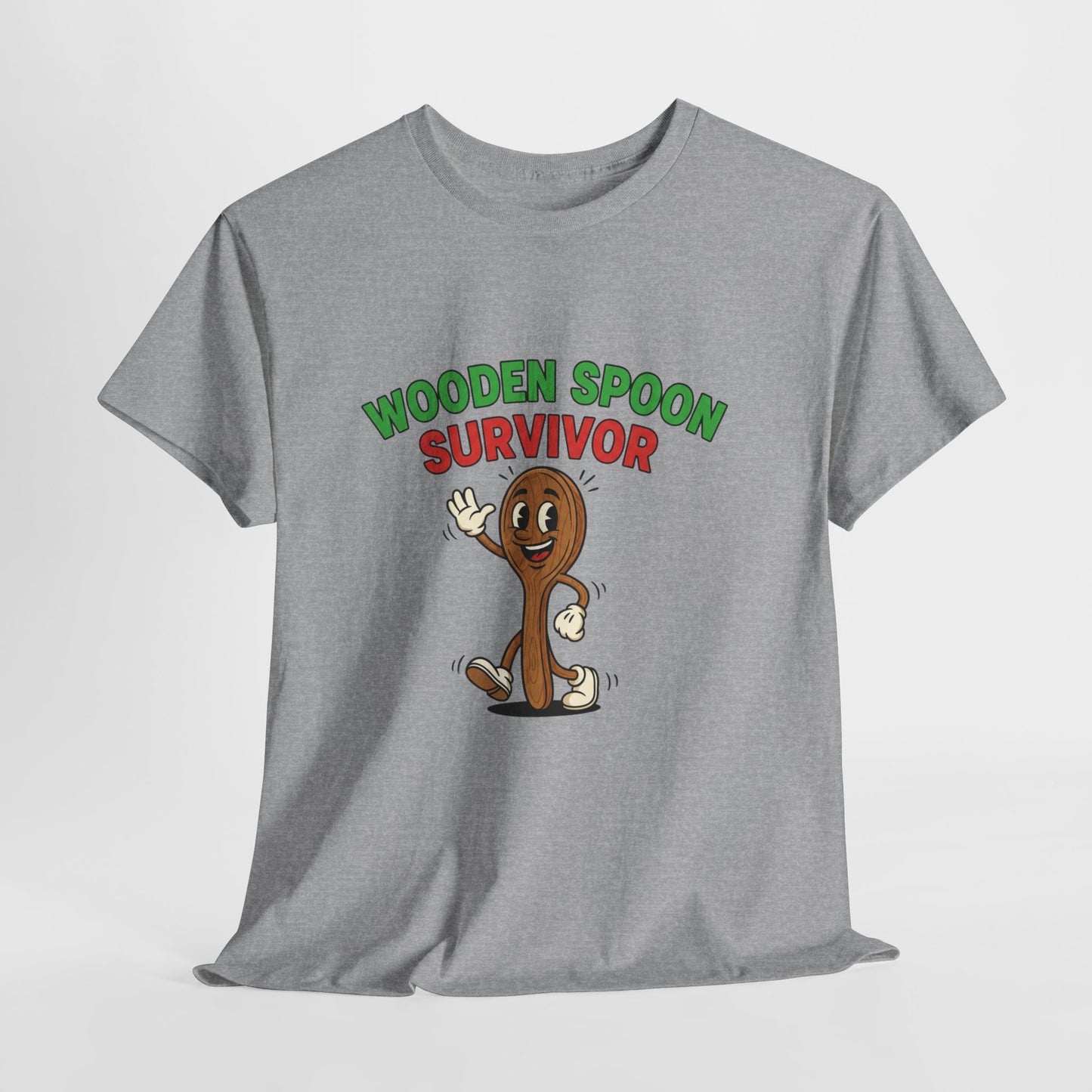 Wooden Spoon Survivor Tee - Fun Unisex Heavy Cotton Shirt for Home Chefs
