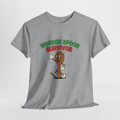 Wooden Spoon Survivor Tee - Fun Unisex Heavy Cotton Shirt for Home Chefs