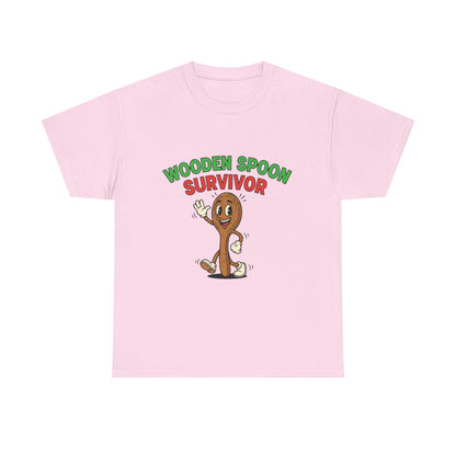 Wooden Spoon Survivor Tee - Fun Unisex Heavy Cotton Shirt for Home Chefs