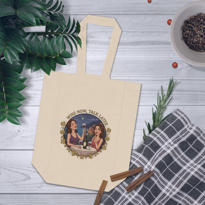 Double Wine Tote Bag - "Wine Now, Talk Later" Wine Carrier