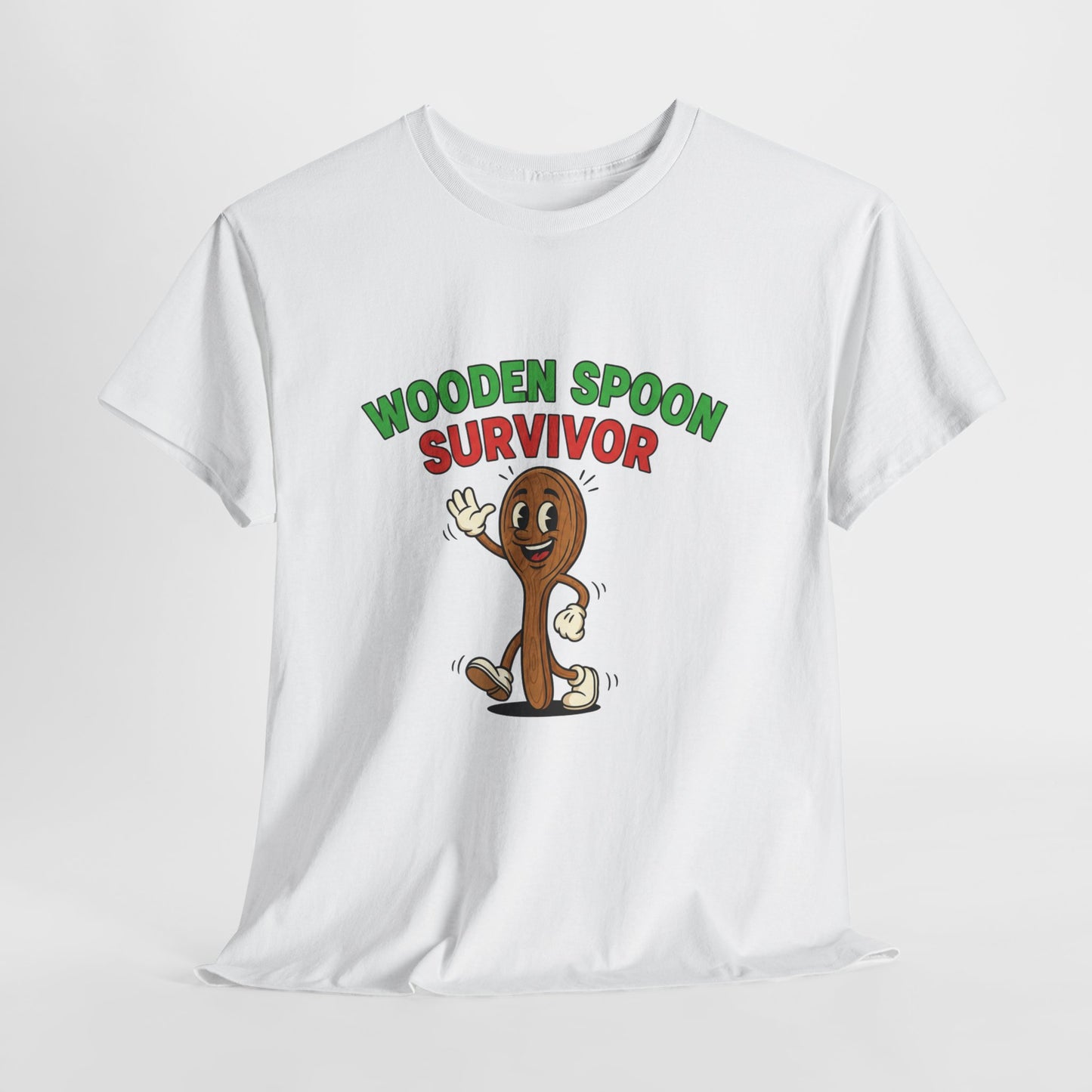 Wooden Spoon Survivor Tee - Fun Unisex Heavy Cotton Shirt for Home Chefs