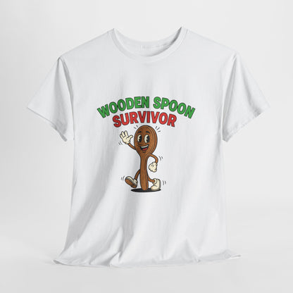 Wooden Spoon Survivor Tee - Fun Unisex Heavy Cotton Shirt for Home Chefs