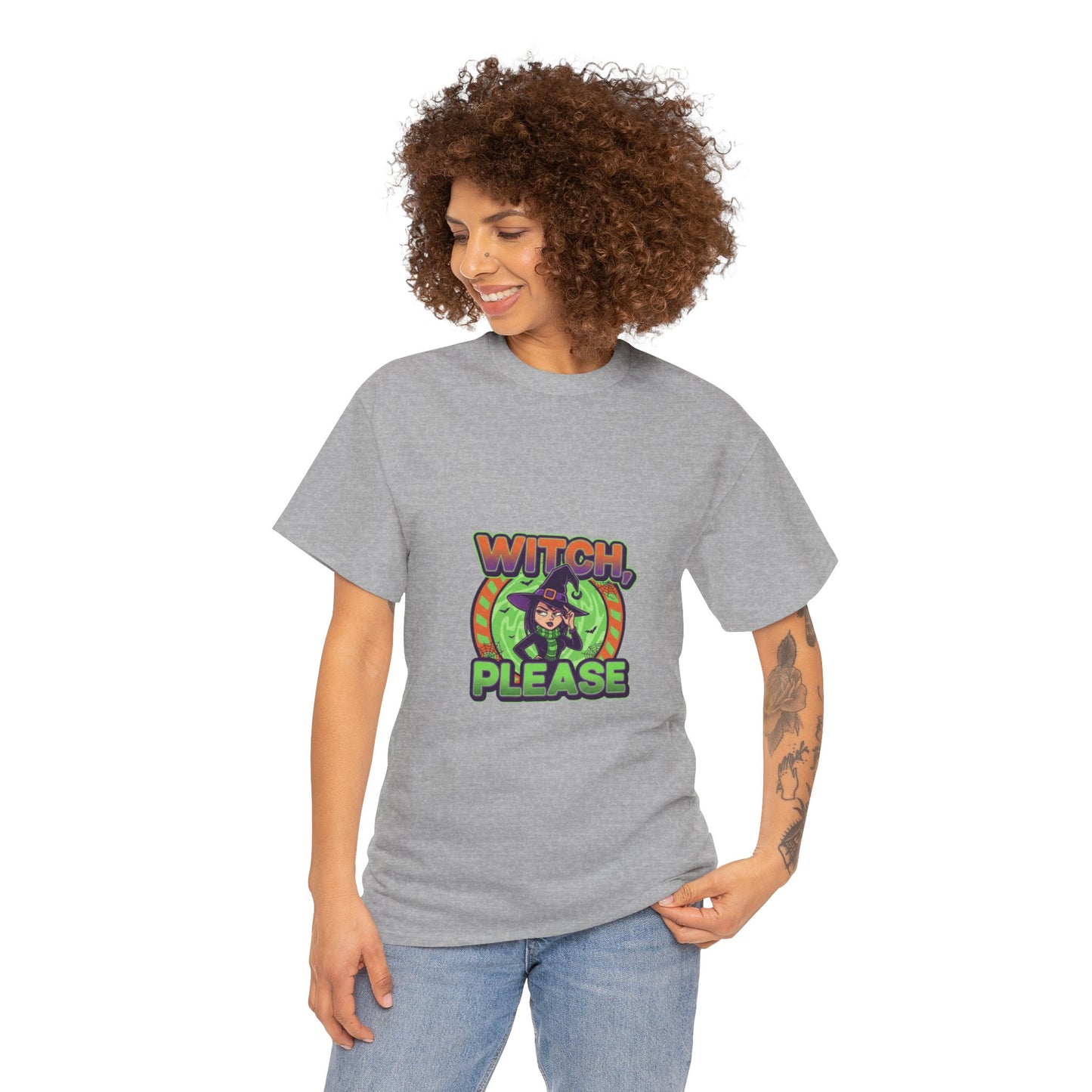 Witch Please Unisex Heavy Cotton Tee - Spooky Vibes for Halloween Lovers