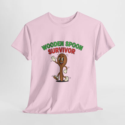 Wooden Spoon Survivor Tee - Fun Unisex Heavy Cotton Shirt for Home Chefs