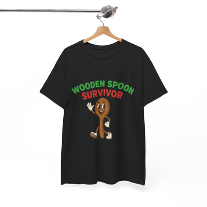 Wooden Spoon Survivor Tee - Fun Unisex Heavy Cotton Shirt for Home Chefs