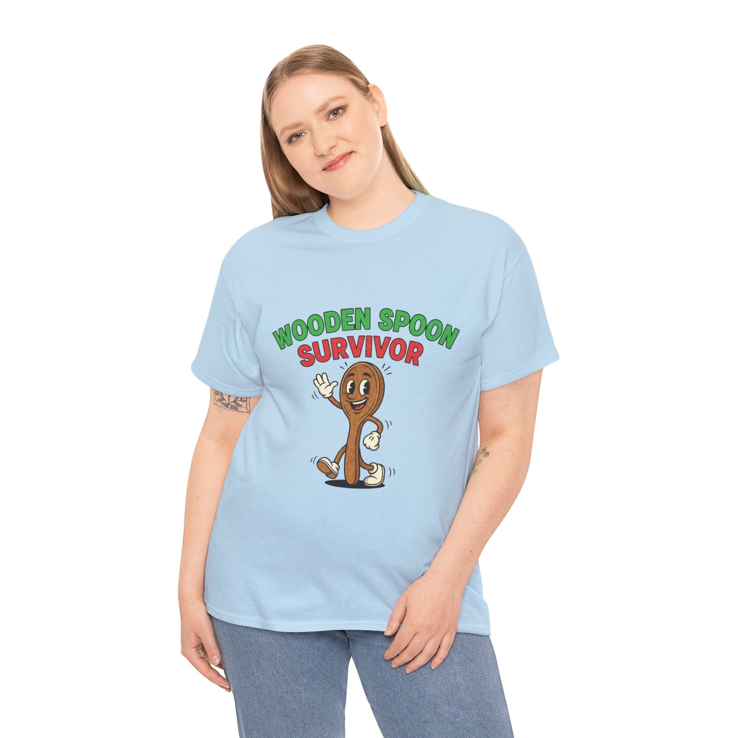 Wooden Spoon Survivor Tee - Fun Unisex Heavy Cotton Shirt for Home Chefs