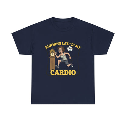 Running Late Is My Cardio Tee, Funny Unisex Heavy Cotton Tee for Gym Lovers, Gift for Fitness Enthusiasts, Casual Wear, Motivational Shirt