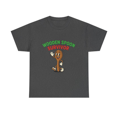 Wooden Spoon Survivor Tee - Fun Unisex Heavy Cotton Shirt for Home Chefs