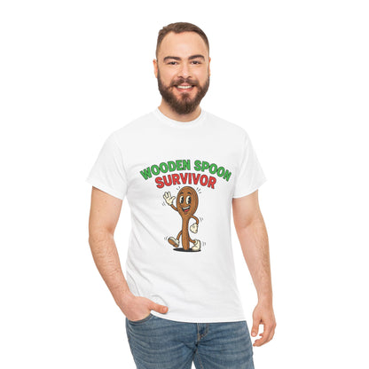 Wooden Spoon Survivor Tee - Fun Unisex Heavy Cotton Shirt for Home Chefs