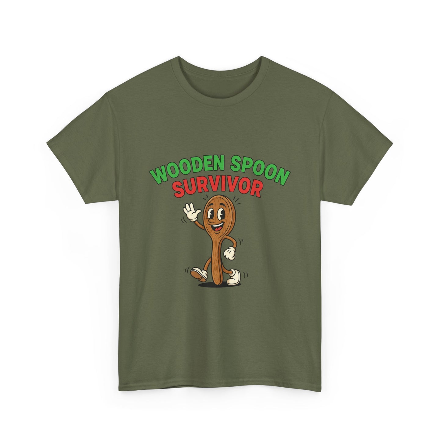 Wooden Spoon Survivor Tee - Fun Unisex Heavy Cotton Shirt for Home Chefs