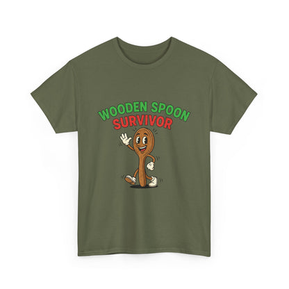 Wooden Spoon Survivor Tee - Fun Unisex Heavy Cotton Shirt for Home Chefs