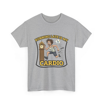 Running Late Is My Cardio Tee, Funny Unisex Heavy Cotton Tee for Gym Lovers, Gift for Fitness Enthusiasts, Casual Wear, Motivational Shirt