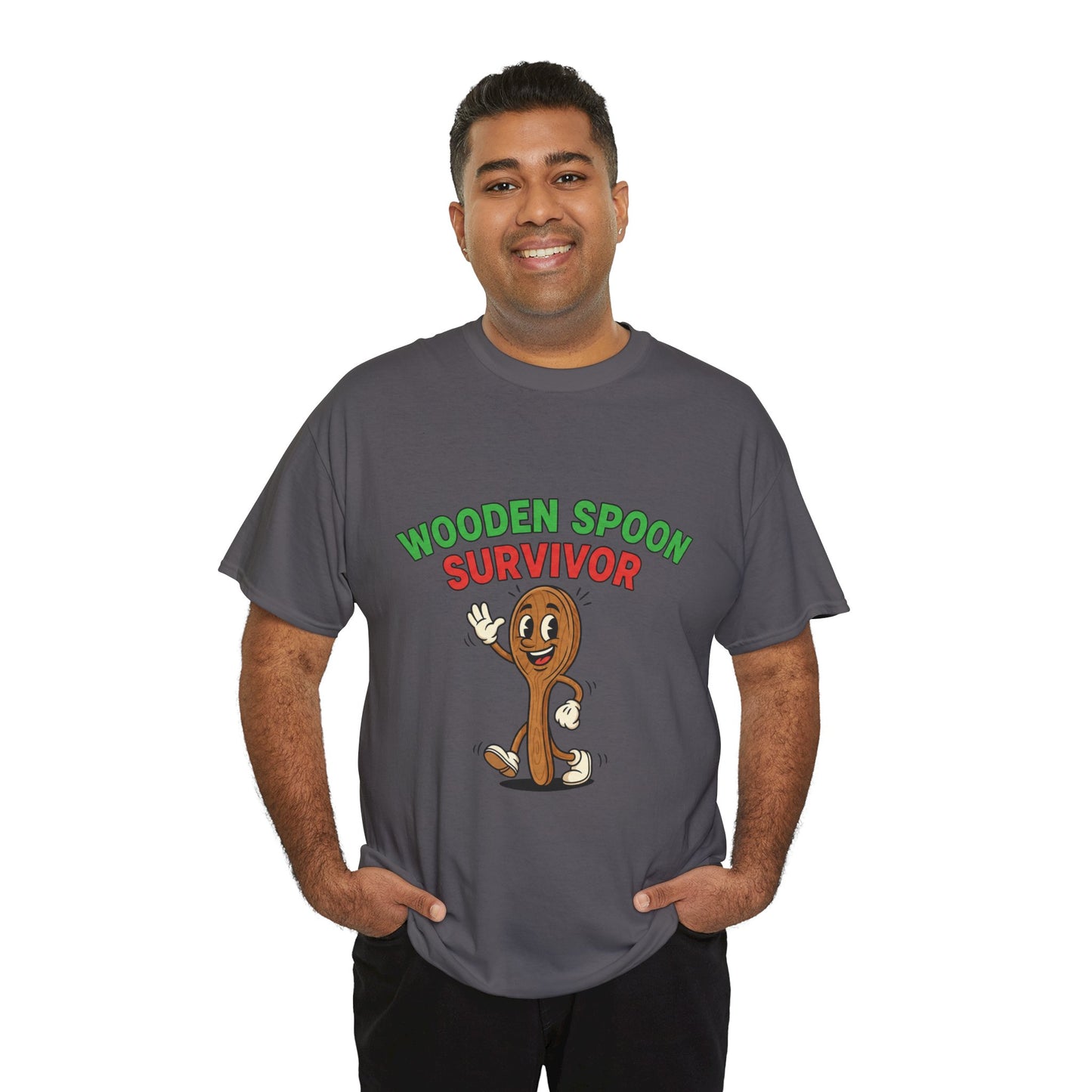 Wooden Spoon Survivor Tee - Fun Unisex Heavy Cotton Shirt for Home Chefs