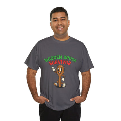 Wooden Spoon Survivor Tee - Fun Unisex Heavy Cotton Shirt for Home Chefs