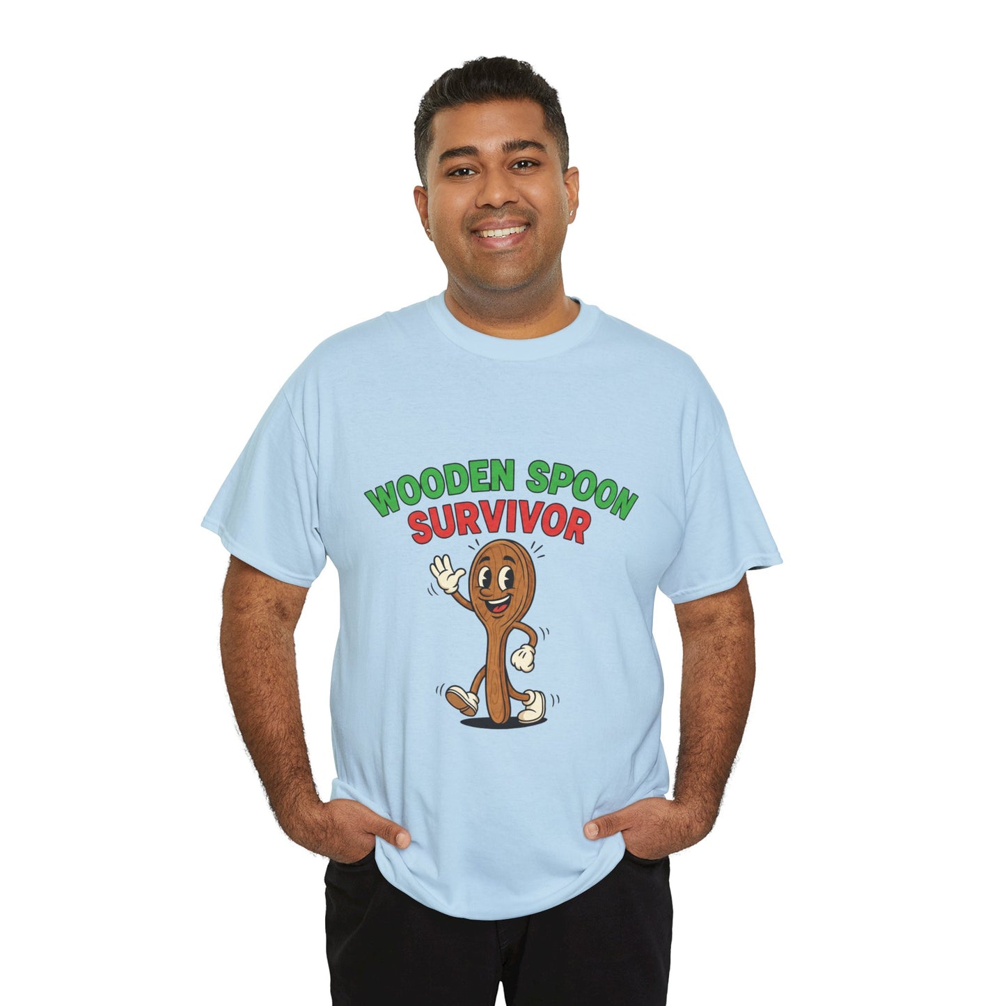 Wooden Spoon Survivor Tee - Fun Unisex Heavy Cotton Shirt for Home Chefs