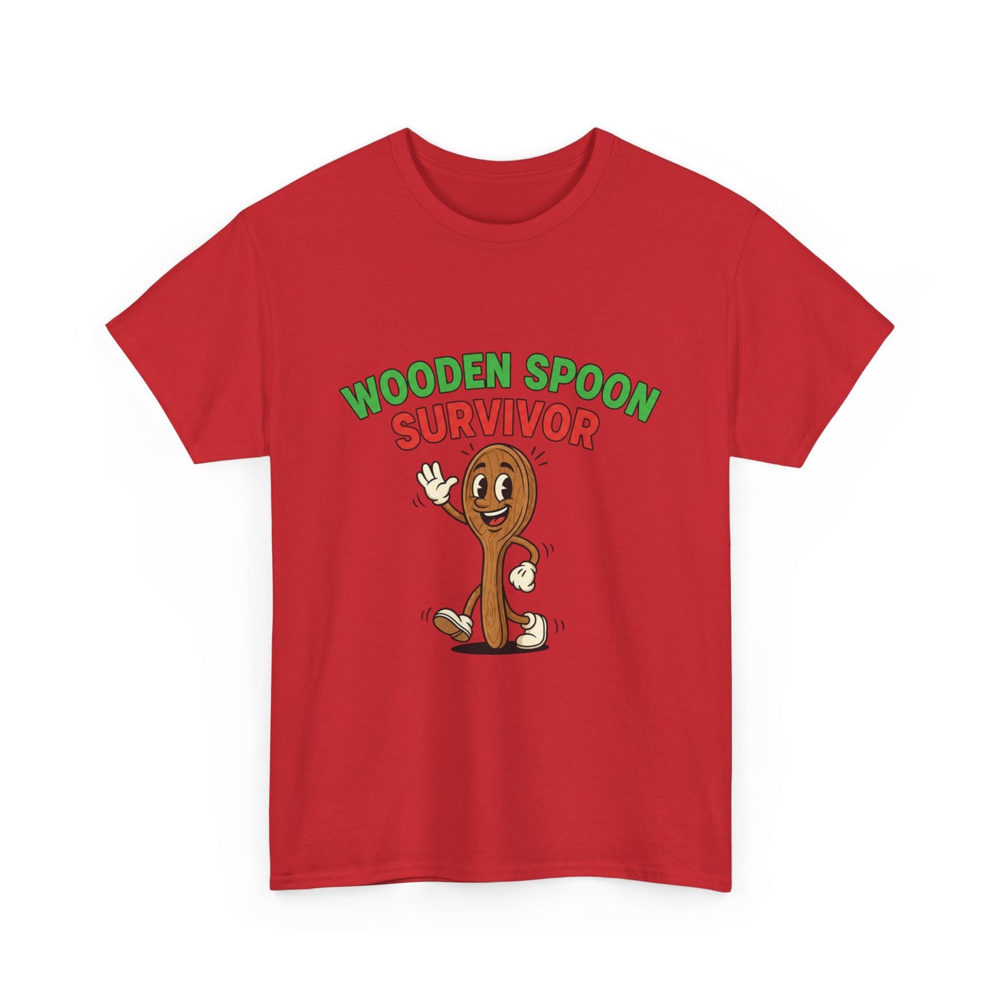 Wooden Spoon Survivor Tee - Fun Unisex Heavy Cotton Shirt for Home Chefs