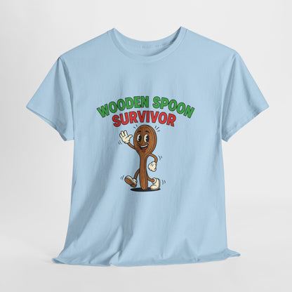 Wooden Spoon Survivor Tee - Fun Unisex Heavy Cotton Shirt for Home Chefs
