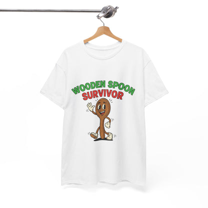 Wooden Spoon Survivor Tee - Fun Unisex Heavy Cotton Shirt for Home Chefs